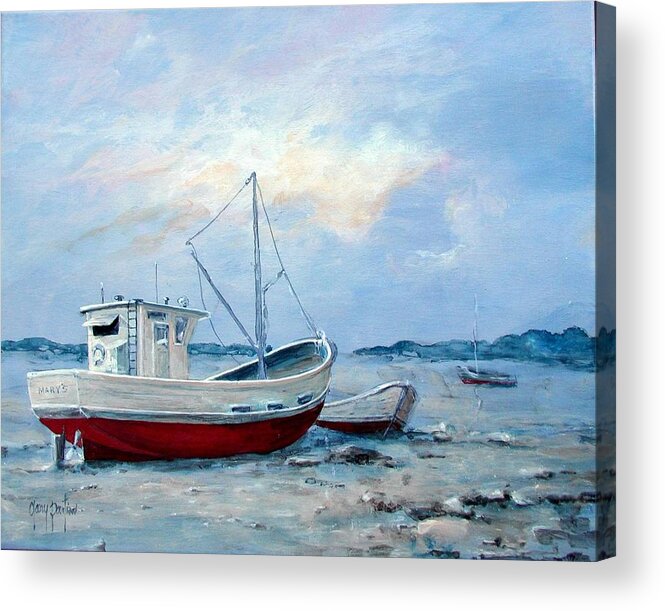Fishing Boats Acrylic Print featuring the painting Old Boats on Shore by Gary Partin