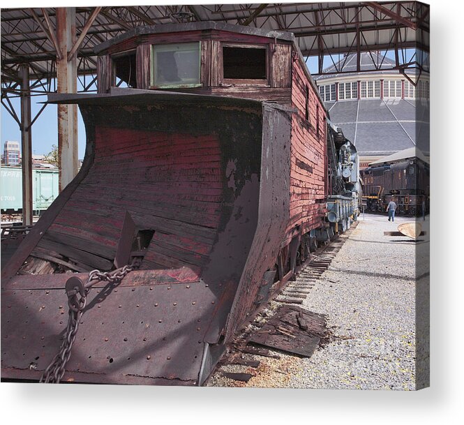 B&o Railroad Museum Acrylic Print featuring the photograph Old Railroad Snowplow At The B And O Railroad Museum In Baltimore Maryland by William Kuta