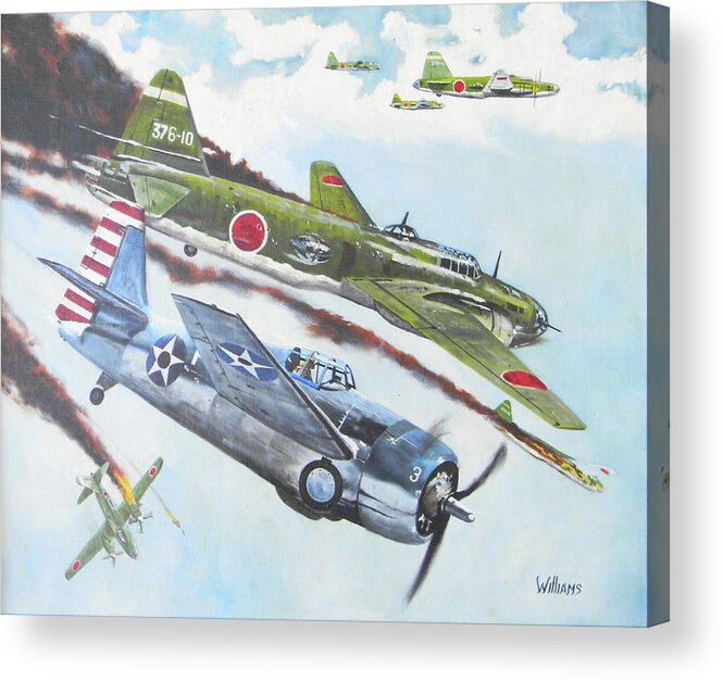 Aircraft Acrylic Print featuring the painting Pacific Encounter by Duwayne Williams