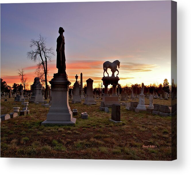 Riverside Cemetery Acrylic Print featuring the photograph Riverside Sunset by Stephen Johnson