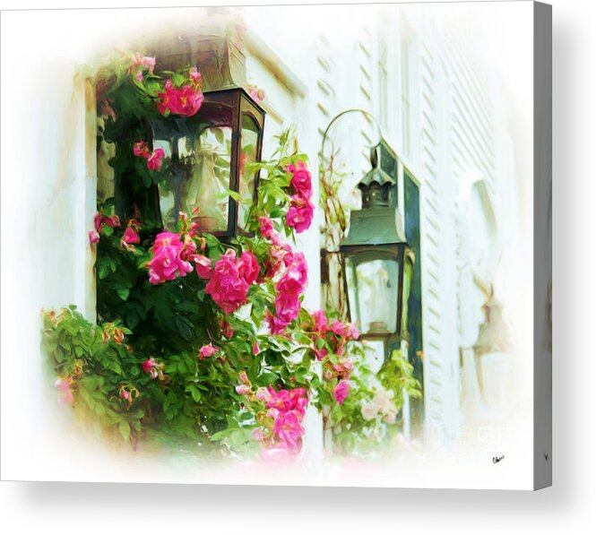 Lanterns Acrylic Print featuring the photograph Roses and Lanterns by Alana Ranney