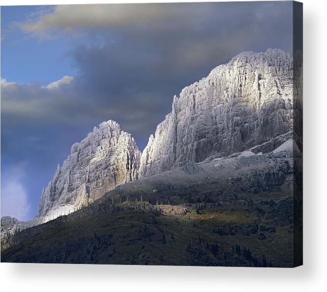 00177079 Acrylic Print featuring the photograph Snow Dusted Mountains Glacier National by Tim Fitzharris