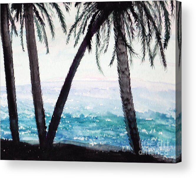 Palm Trees Acrylic Print featuring the photograph Sunset Beach Palms by Barbara Plattenburg