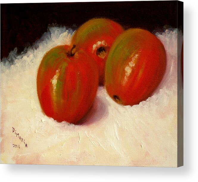 Realism Acrylic Print featuring the painting Three Red and Green Apples by Donelli DiMaria