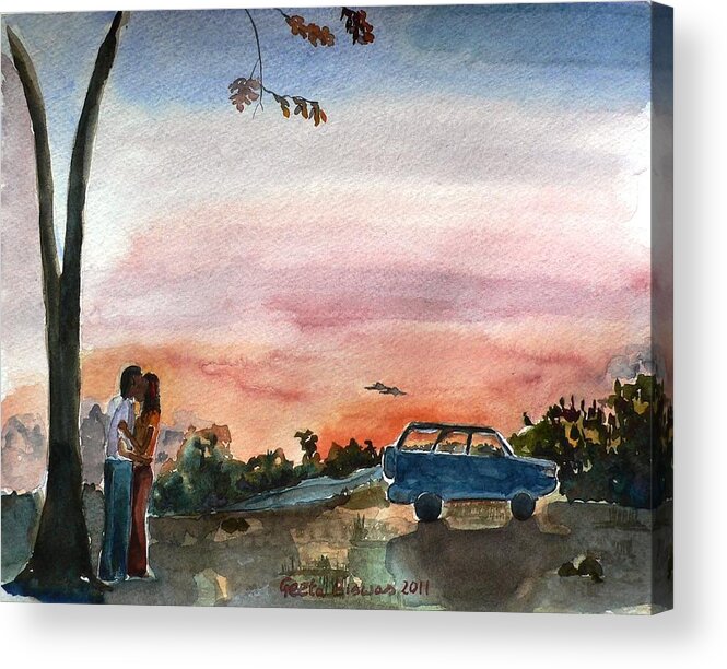 People Acrylic Print featuring the painting Under the setting Sun by Geeta Yerra