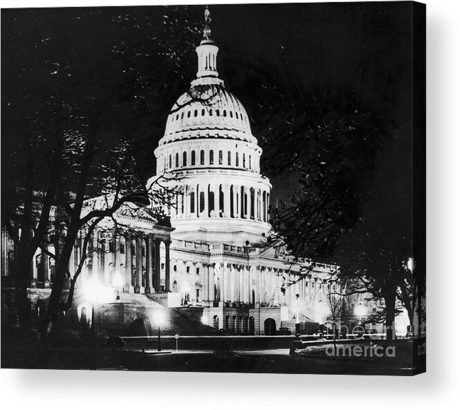 1970s Acrylic Print featuring the photograph U.s. Capitol At Night by Granger