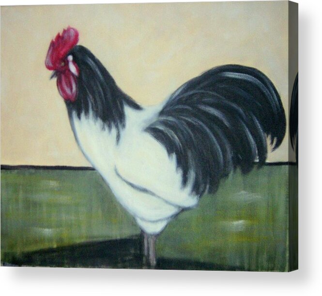 Rooster Acrylic Print featuring the painting White and black rooster by Joseph Ferguson