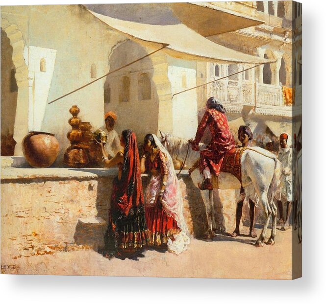 A Street Market Scene Acrylic Print featuring the painting A Street Market Scene #1 by Edwin Lord Weeks