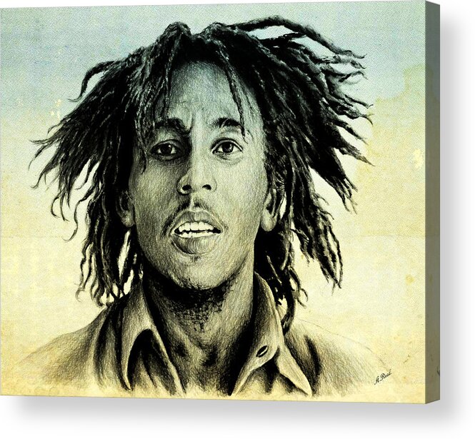 Bob Marley Acrylic Print featuring the drawing Bob Marley #1 by Andrew Read