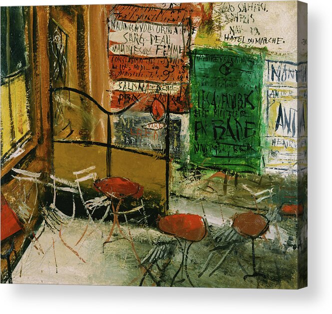 Art Acrylic Print featuring the painting Cafe Terrace With Posters #1 by Mountain Dreams