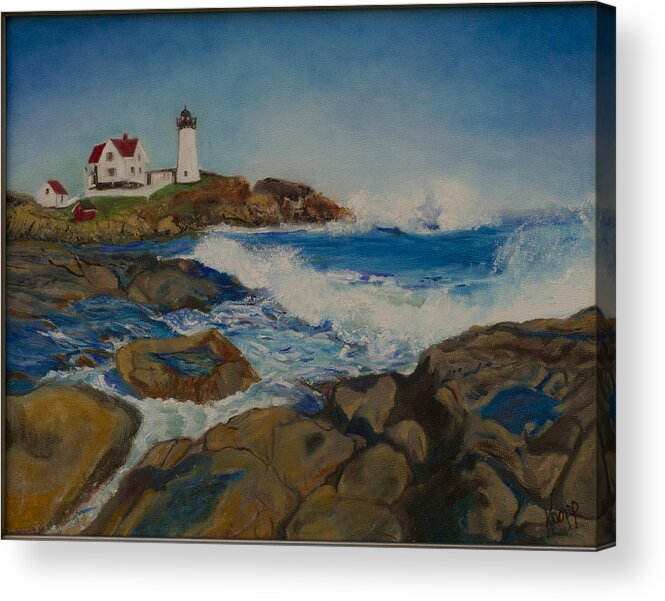 Seascape Acrylic Print featuring the painting Cape Neddick by Kathy Knopp