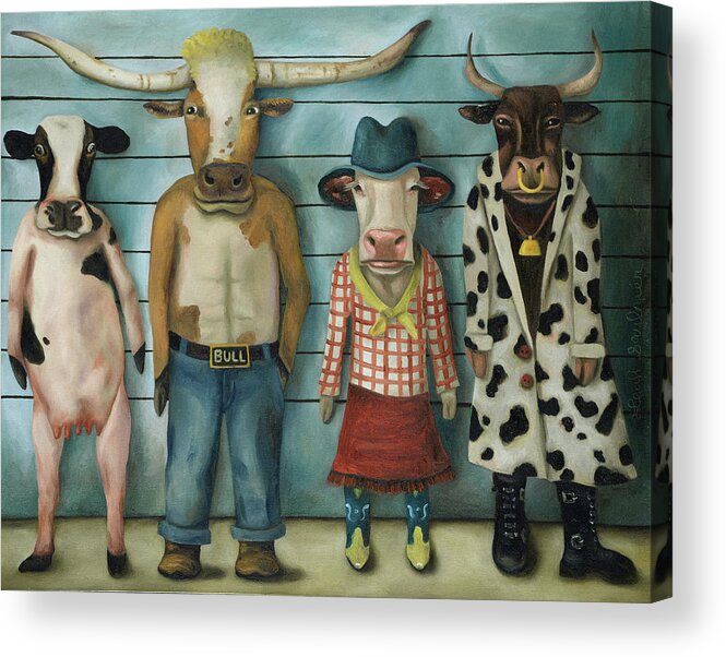Cattle Acrylic Print featuring the painting Cattle Line Up #1 by Leah Saulnier The Painting Maniac