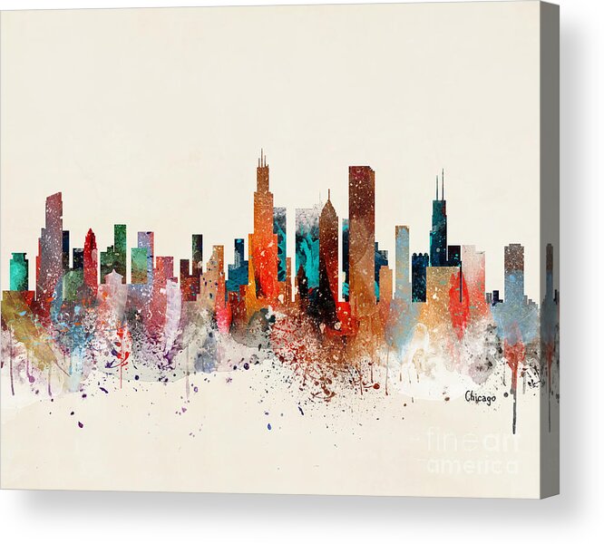 Chicago Illinois Cityscape Acrylic Print featuring the painting Chicago Skyline #1 by Bri Buckley