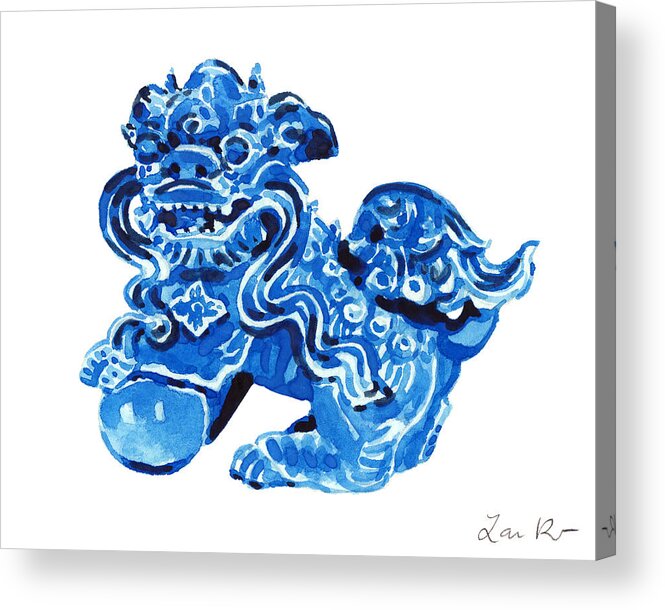 Chinese Foo Dog Fu Guardian Lion Blue Ceramic Chinoiserie Acrylic Print By Laura Row