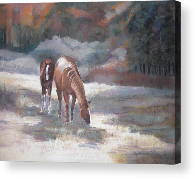 Horses By The Woods Acrylic Print featuring the painting Edge of the Woods #1 by Synnove Pettersen