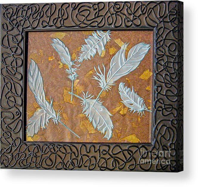 Brown Acrylic Print featuring the glass art Fall Feathers by Alone Larsen