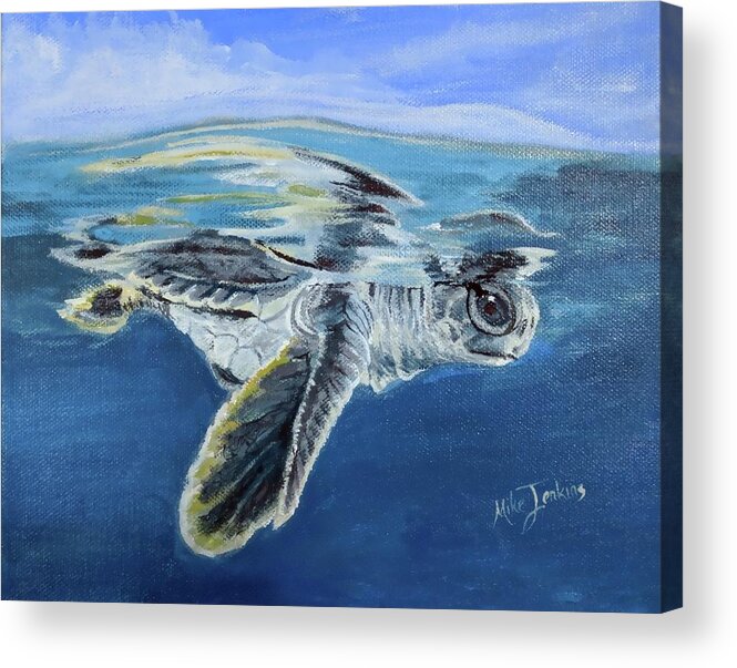 Hatchling Acrylic Print featuring the painting Hatchling #1 by Mike Jenkins