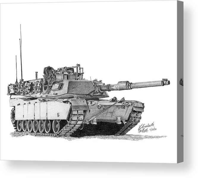 M1a1 Acrylic Print featuring the drawing M1A1 Tank by Betsy Hackett