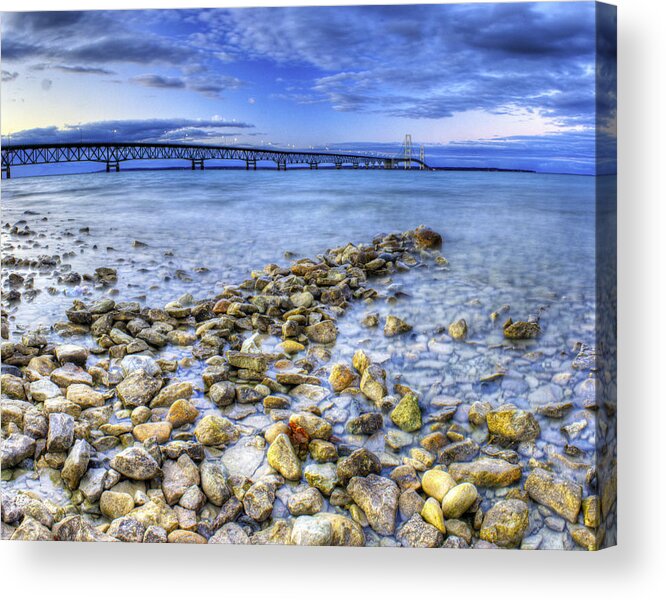 Mackinac Acrylic Print featuring the photograph Mackinac Bridge from the Beach by Twenty Two North Photography
