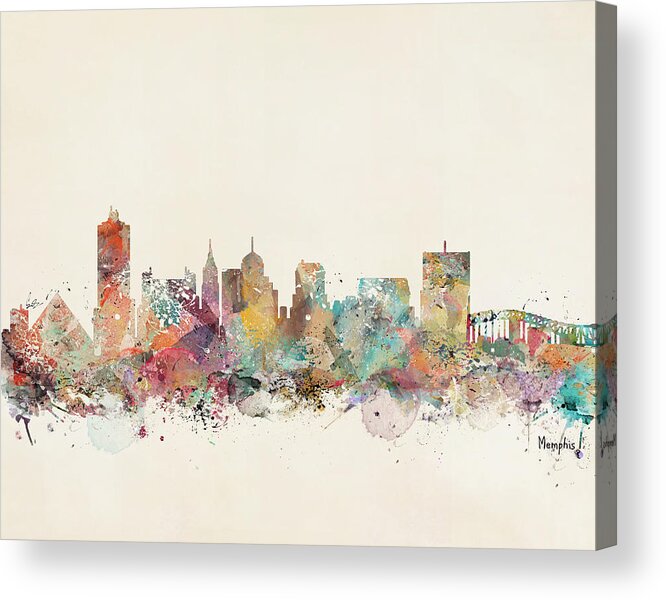 Memphis Tennessee Acrylic Print featuring the painting Memphis City Skyline #1 by Bri Buckley