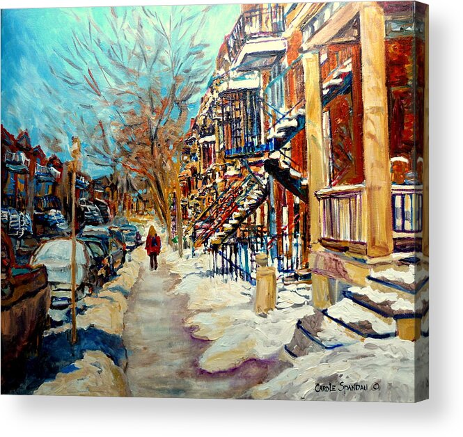 Montreal Acrylic Print featuring the painting Montreal Street In Winter #1 by Carole Spandau