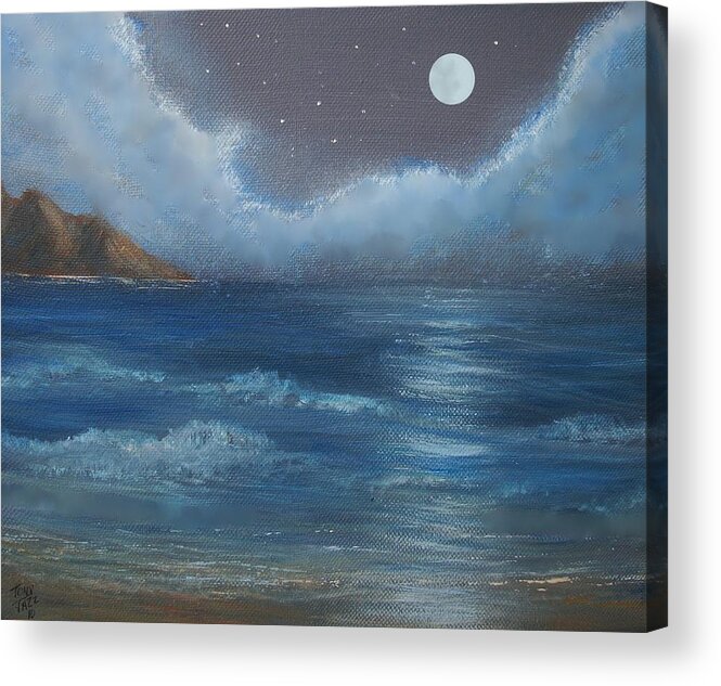 Seascape Acrylic Print featuring the painting Night Seascape #1 by Tony Rodriguez