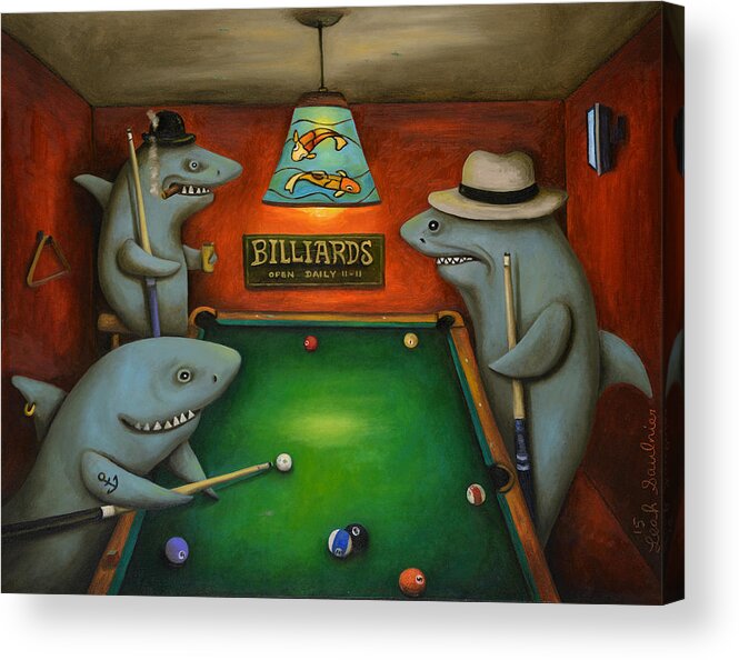 Billiards Acrylic Print featuring the painting Pool Sharks #1 by Leah Saulnier The Painting Maniac