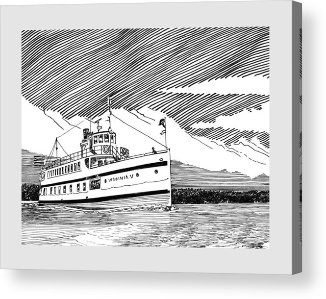 The Steamship Virginia V Is The Last Operational Example Of A Puget Sound Mosquito Fleet Steamer Acrylic Print featuring the drawing Steamship Virginia V #1 by Jack Pumphrey