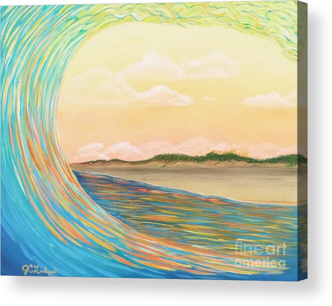 Ocean Acrylic Print featuring the painting Sunset Curl by Jenn C Lindquist
