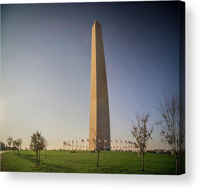 Monument Acrylic Print featuring the photograph Washington Dc Memorial Tower Monument At Sunset #1 by Alex Grichenko