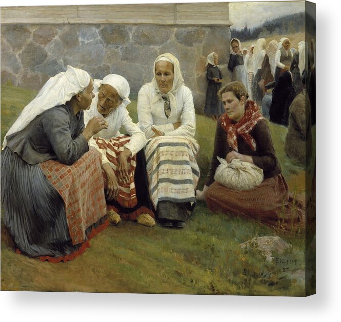 Albert Edelfelt Acrylic Print featuring the painting Women Outside the Church at Ruokolahti by MotionAge Designs
