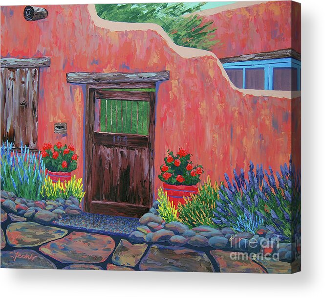 Southwest Acrylic Print featuring the painting 104 Canyon Rd, Santa Fe by Cheryl Fecht