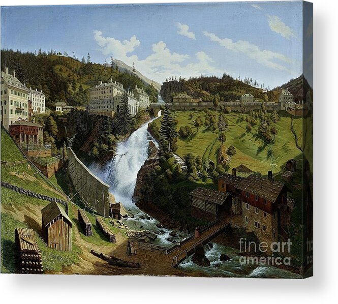 Hubert Sattler Wildbad Gastein 1844 Acrylic Print featuring the painting Landscape by MotionAge Designs