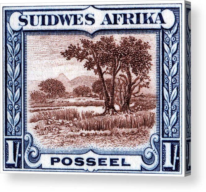 Namibia Acrylic Print featuring the painting 1931 South West African Landscape Stamp by Historic Image