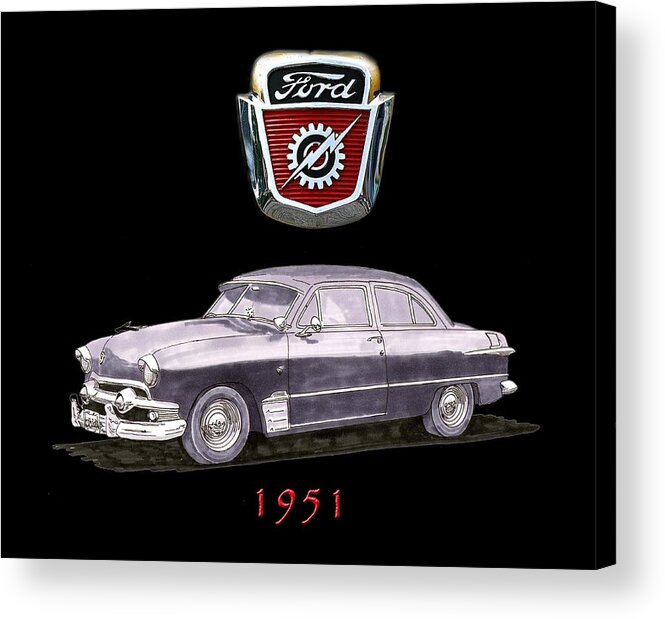 Thank You For Buying A Men's T-shirt (regular Fit) - Kelly Green - X Large Of 1951 Ford Two Door Sedan Tee Shirt Art To A Buyer From South Mills Acrylic Print featuring the painting 1951 Ford two door sedan Tee Shirt Art by Jack Pumphrey