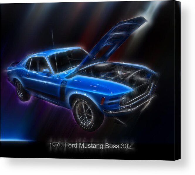 Electric Images Acrylic Print featuring the digital art 1970 Ford Mustang Boss 302 Electric by Flees Photos