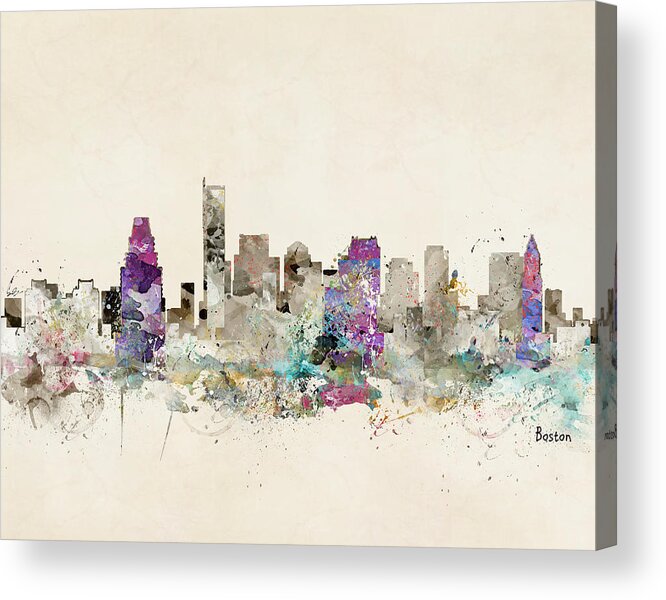 Boston City Skyline Acrylic Print featuring the painting Boston City Skyline #2 by Bri Buckley