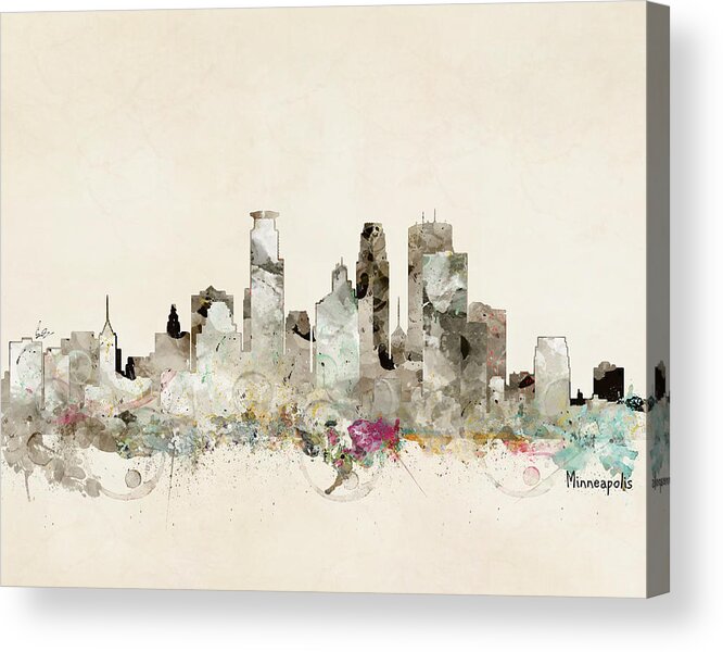 Minneapolis Acrylic Print featuring the painting Minneapolis Minnesota Skyline #2 by Bri Buckley