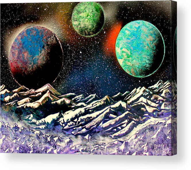 Space Art Acrylic Print featuring the painting 3 Planets 4664 E by Greg Moores