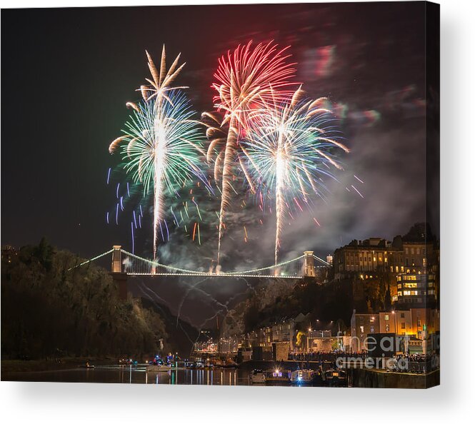 Fireworks Acrylic Print featuring the photograph Clifton Suspension Bridge fireworks #5 by Colin Rayner