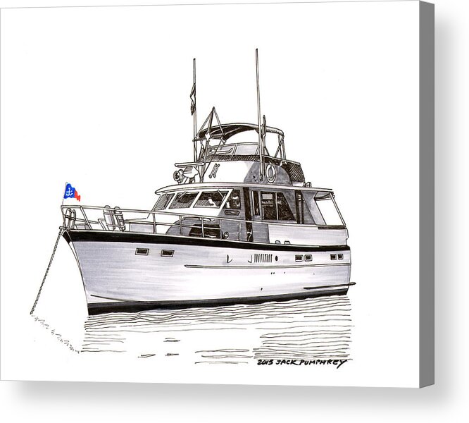 Thanks Acrylic Print featuring the painting 50 foot Hatteras Motoryacht by Jack Pumphrey