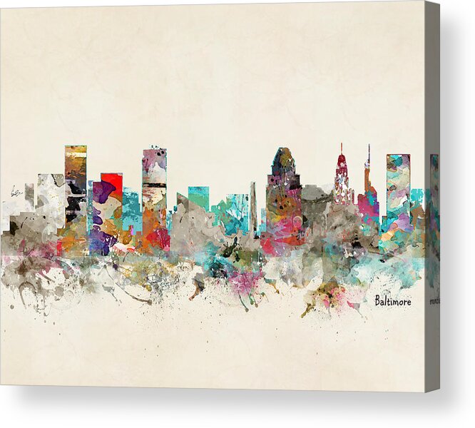 Baltimore Marylaand Acrylic Print featuring the painting Baltimore Maryland Skyline #7 by Bri Buckley