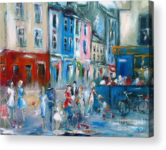 Galway Ireland. Quay Street Galway Ireland Acrylic Print featuring the painting Painting Of Quay Street Galway Ireland #1 by Mary Cahalan Lee - aka PIXI