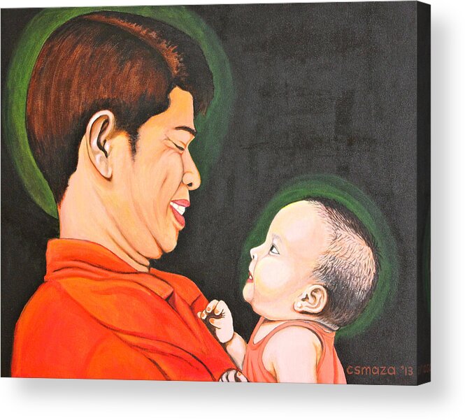 Family Acrylic Print featuring the painting A Moment with Dad by Cyril Maza