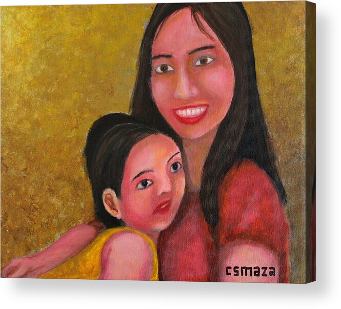Mom Acrylic Print featuring the painting A Moment with Mom by Cyril Maza