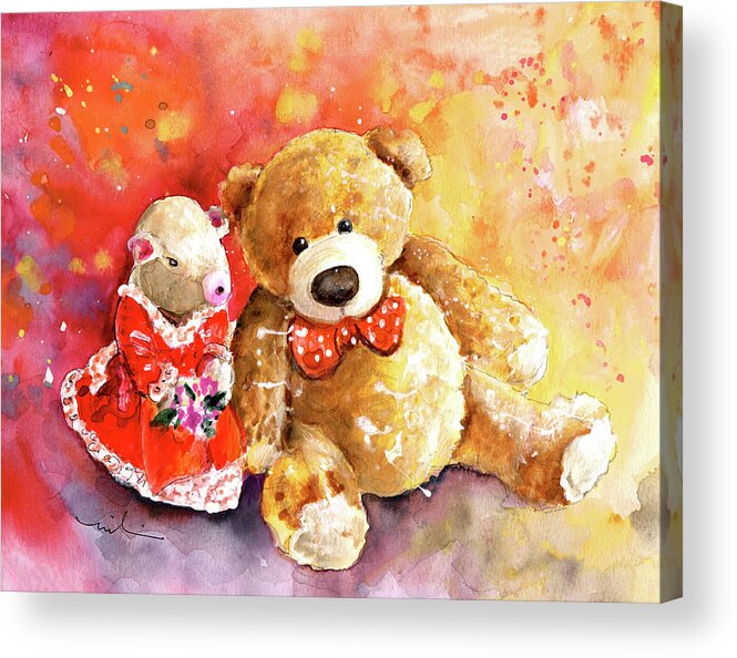 Truffle Mcfurry Acrylic Print featuring the painting A Mouse And A Bear In Love by Miki De Goodaboom