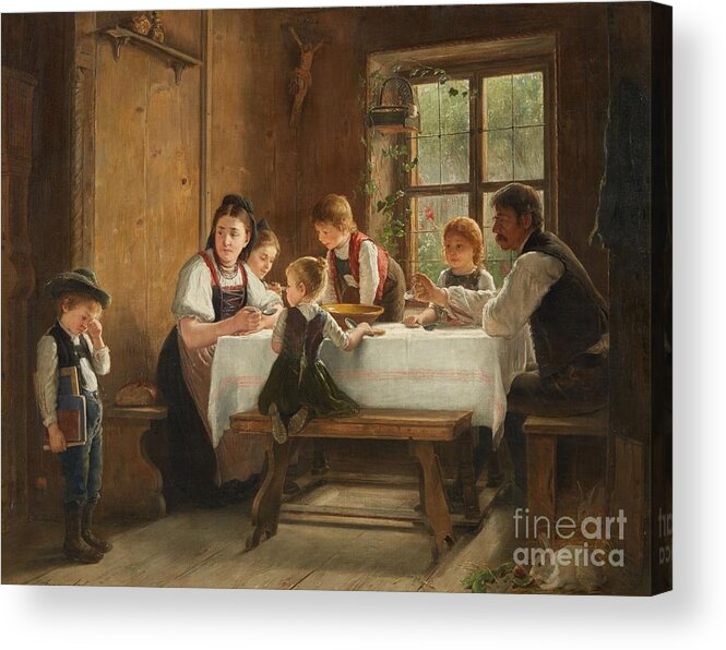 August Heyn Acrylic Print featuring the painting A Peasant Family at their Meal with a Crying Boy by MotionAge Designs