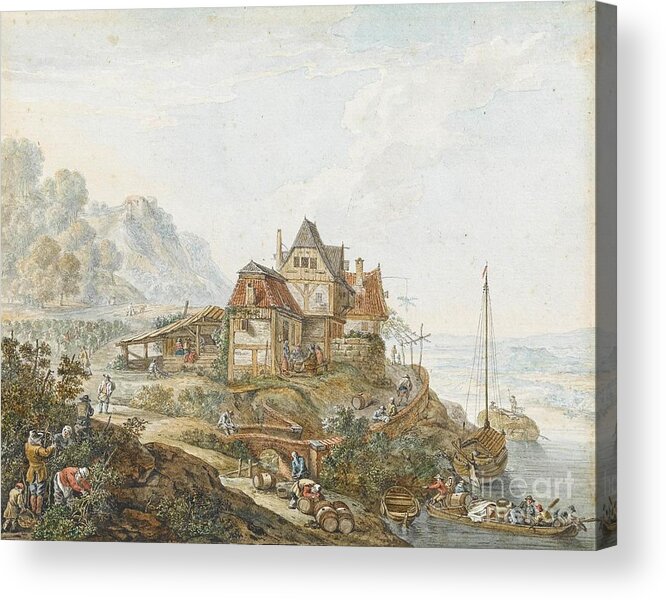Jacob Van Strij (dordrecht 1756 - Dordrecht 1815) Acrylic Print featuring the painting A Rhine Landscape with Peasants at Work by MotionAge Designs