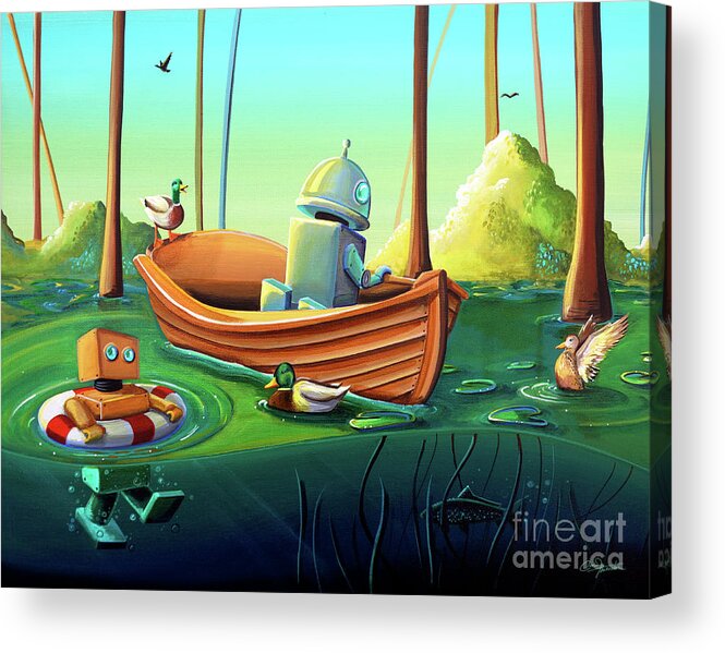 Robots Acrylic Print featuring the painting A River Of Curiosity by Cindy Thornton