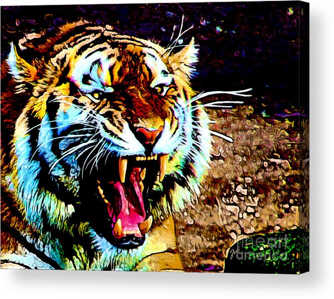 Tigre Acrylic Print featuring the digital art A Tiger's Roar by Zedi